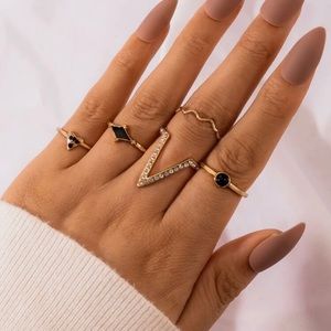 5 Pcs Rhinestone Geometric Decor Ring Set